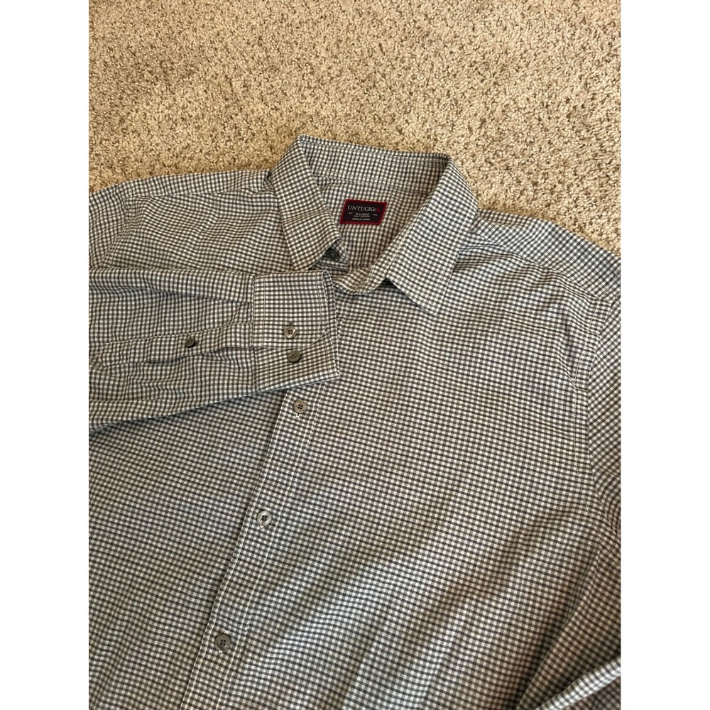 UNTUCKit Mens Button Down Shirt XL Grey Gingham Cotton Long Sleeve Casual